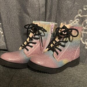 Sparkly Rainbow Glitter Combat Boots Children’s Place sz 1 kids girls